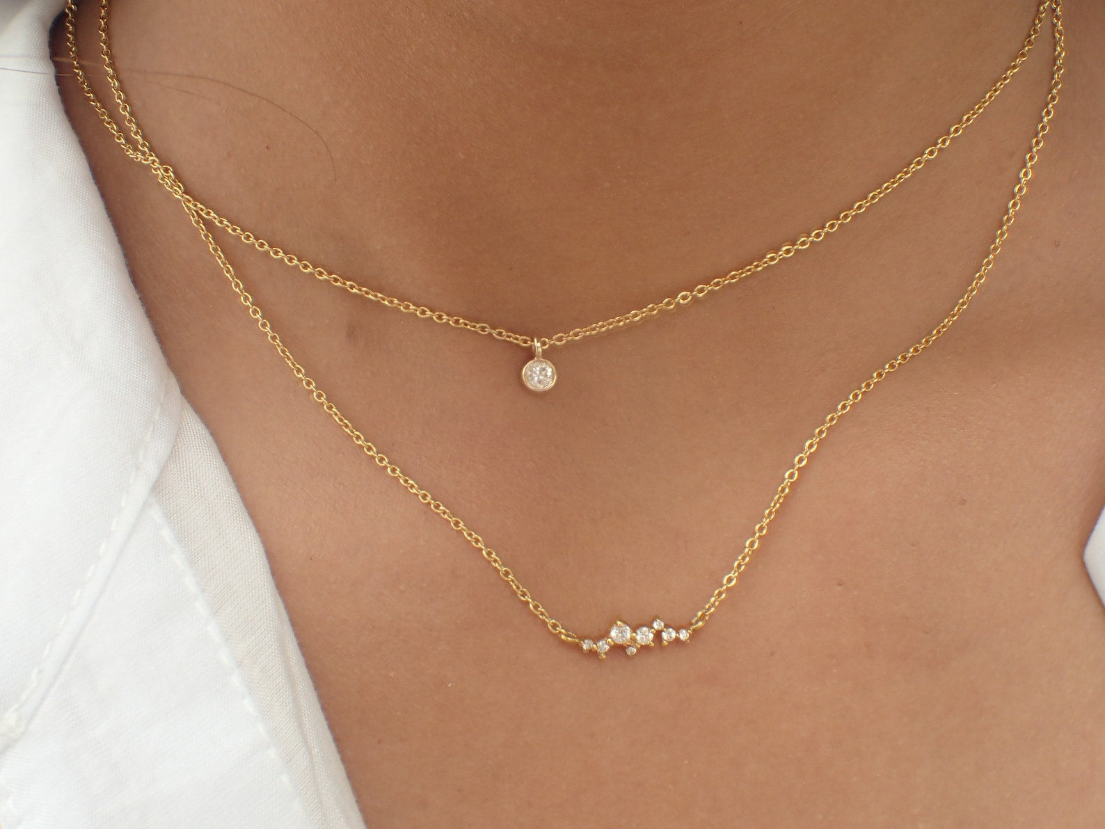 Moissanite Cluster Necklace, Cluster Chart Gift for Women, Minimalist Layering Necklace Gift for Her, Wedding Necklace
